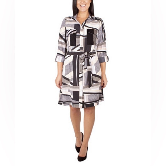 NY Collection Dresses & Skirts - NY Collection Women's 3/4 Sleeve Roll Tab Shirtdress with Belt